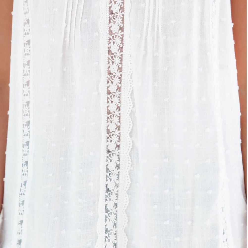 NWT Love Stitch Eyelet Swiss Dot Ruffle Hem Lace Cami Sleeveless Tank Top White - Picture 7 of 9